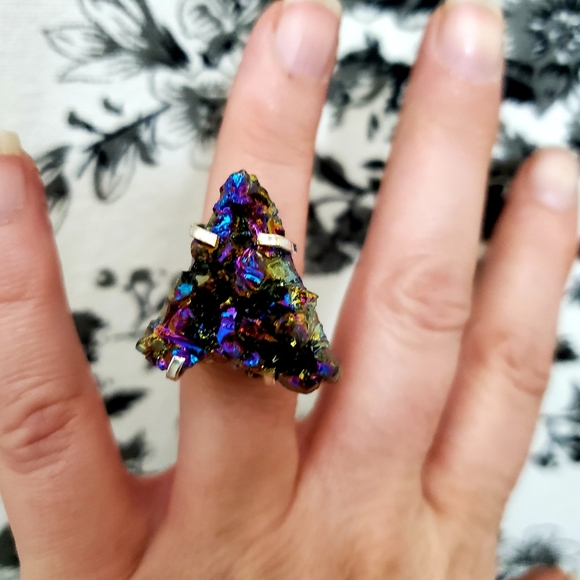 New Titanium Druzy 925 Silver Ring. - Picture 7 of 8